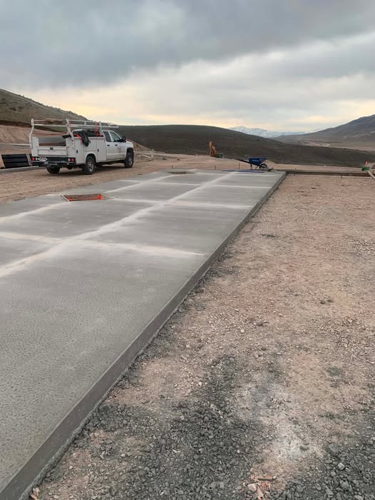 Large finished concrete pad on a Utah jobsite